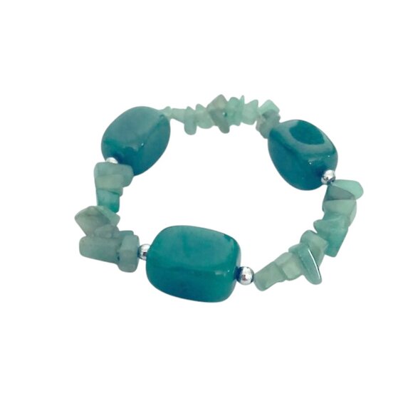 Vintage Green Aventurine Genuine Stone Stretch Bracelet - Picture 3 of 5